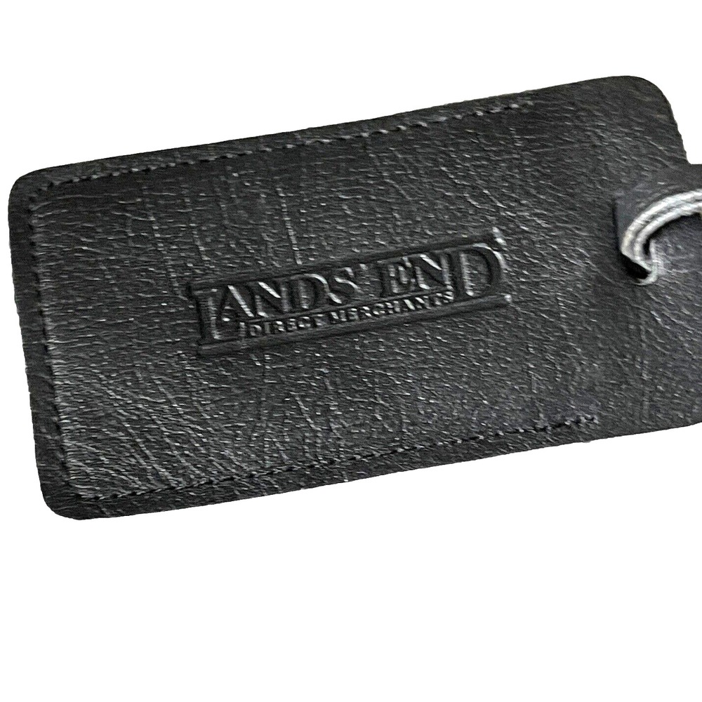 Lands' End Black Leather Luggage Tag W/ ID Window & Unused‎ ID Card